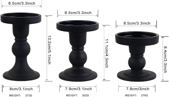 3-Piece Set of Black Glass Candlestick, Crystal Candlestick Holder Holder and Conical Candle, Christmas Candle Holder Decoration, Family Living Room Wedding Candle Holder (black1set)