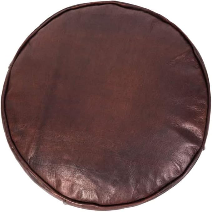 Unstuffed Genuine Brown Leather Pouf | Moroccan Ottoman Footstool, Footrest Cover | Super Soft Handmade Ottoman Pouf Comes in 18x16 inches