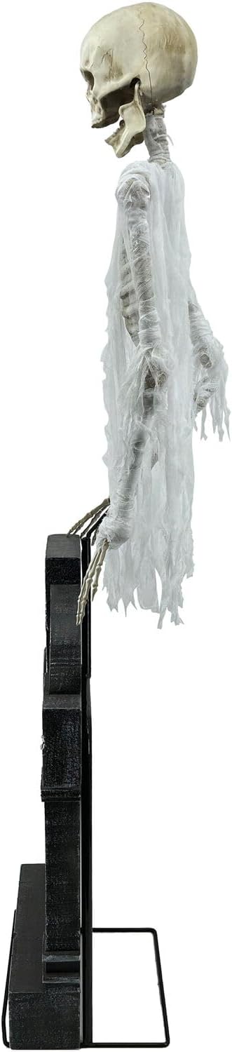 Haunted Hill Farm Motion Activated Floating Skeleton Ghost Over Tombstone by Tekky, Battery Operated Halloween Animatronic for Indoor or Covered Outdoor Creepy Halloween Decorations, Halloween Props
