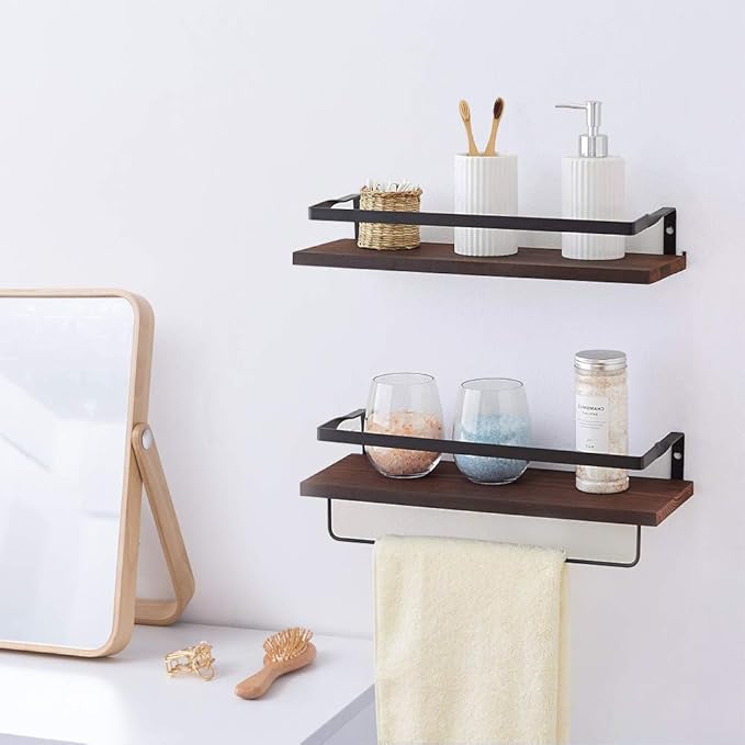 Coral Flower Floating Wall Mounted Shelves for Kitchen, Bathroom,Set of 2, 16.1inch, Carbonized Black