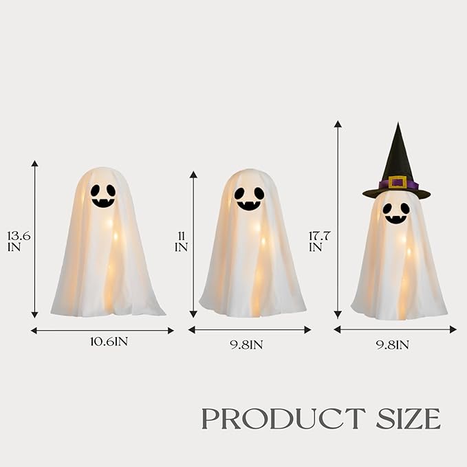 Halloween Decorations Indoor - 3 Packs DIY Light-Up Spooky Ghosts with String Lights, Witch Hats, Crafts Kits for Halloween Decor Indoor Party Home Table Mantel Room Kitchen Office