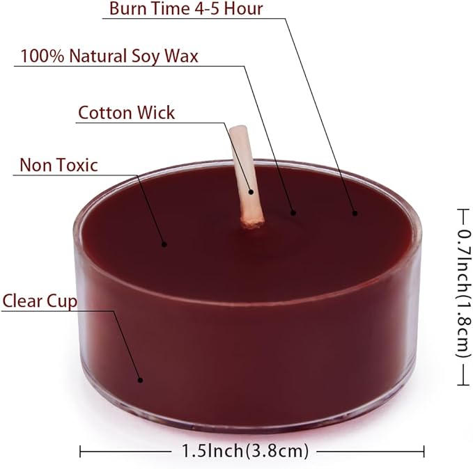 DEYBBY Scented Tealight Candles, Long Lasting Soywax Tea Candle Used for All of Holders|Clear Cup|36 Counts|Up to 4 Hour Burn Time|Apple Cinnamon