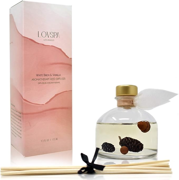 LOVSPA White Birch & Vanilla Reed Diffuser Set - Birch Bark & Smoked Vanilla Scent Diffuser for Home - Made in The USA