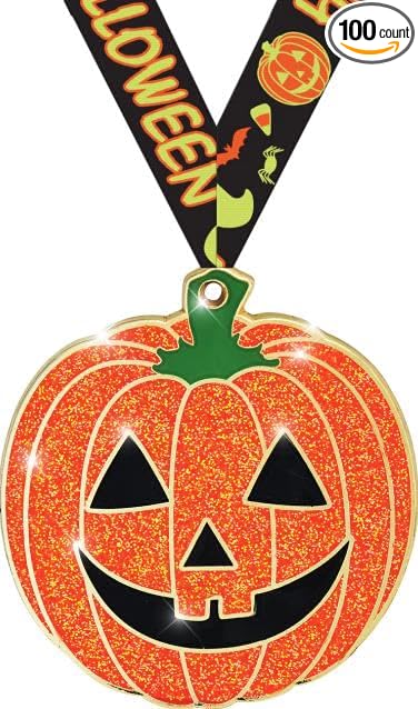 Halloween Pumpkin Medals - 2.25" Pumpkin Glitter Halloween Medal Awards Prime