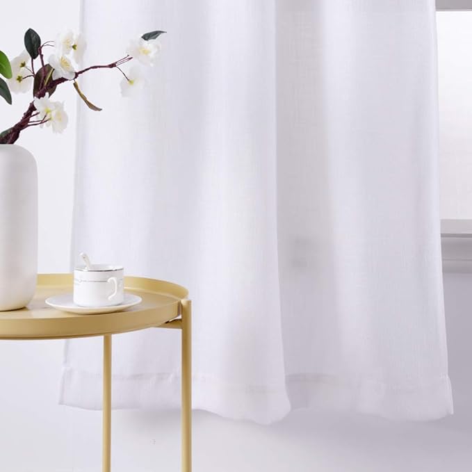 Valea Home Soft Burlap Natural Rod Pocket Window Curtain Panels for Living Room, 37 inches x 63 inches, 1 Panel, White