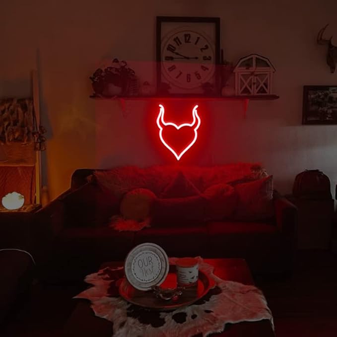 Devil Heart Neon Sign,Red Neon Heart for Bedroom,Halloween USB Powered LED Light Wall Decor,Demon Aesthetic for Party-10" Red