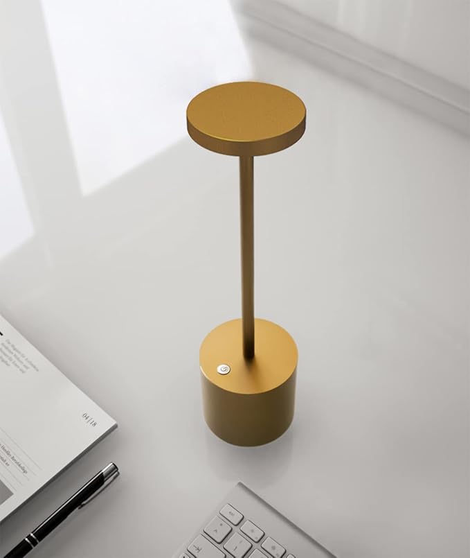 Cordless Table Lamp, Rechargeable LED Battery 5000mAh Metal USB Portable Powered Desk Lamp, 3 Levels Brightness Light for Restaurants Outdoor (10.25in Gold)
