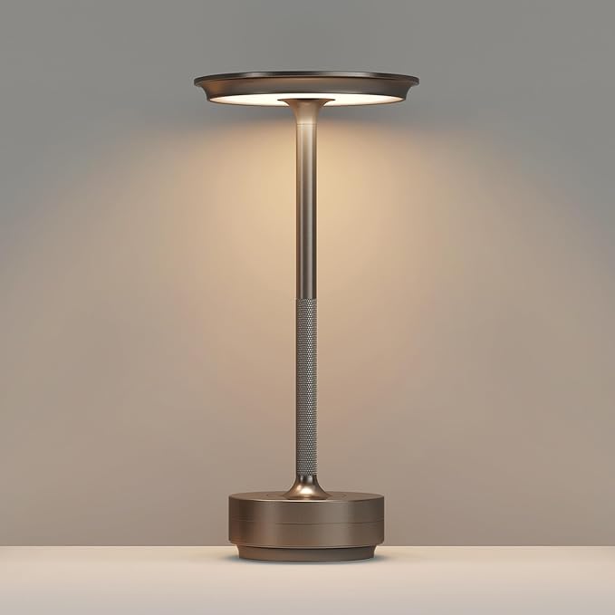 Rechargeable Cordless Table Lamps,Portable 5000mAh LED Table Light, 3 Color Stepless Dimming Battery Powered Metal Table Lamp for Outdoor/Patio/Restaurant/Camping.(Cafe)