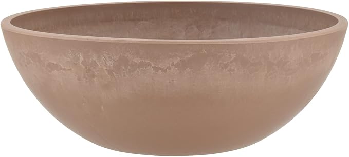 PSW Pot Collection M30TP 12-inch Plastic/Stone/Wood Composite Low Bowl Planter – No Drainage Hole (Drillable), Shallow Indoor/Outer Pot for Succulents, Bonsai, Fairy Gardens, Herbs, Taupe