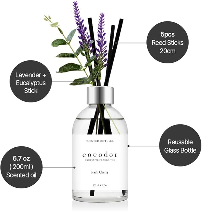 COCODOR White Label Lavender Diffuser/Sunset Rose/6.7oz(200ml)/Home Decor & Office Decor, Fragrance and Gifts, Aromatherapy