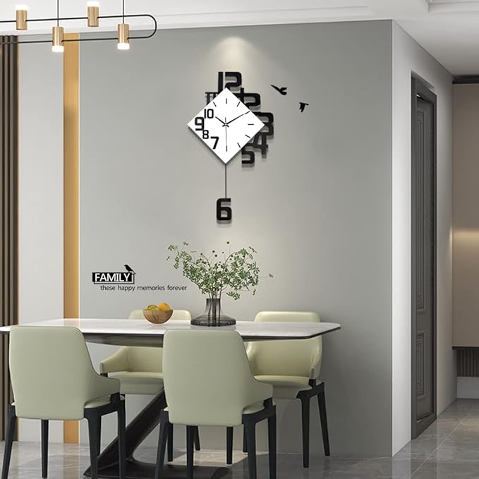 Large Wall Clock for Living Room Decor Pendulum Modern Kitchen Silent Big Wall Watch for Bedroom Black and White Decorative Office Non Ticking Battery Operated Wall Clock 25 Inch