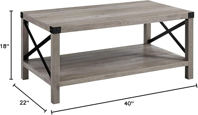 Walker Edison Sedalia Modern Farmhouse Metal X Coffee Table, 40 Inch, Grey Wash