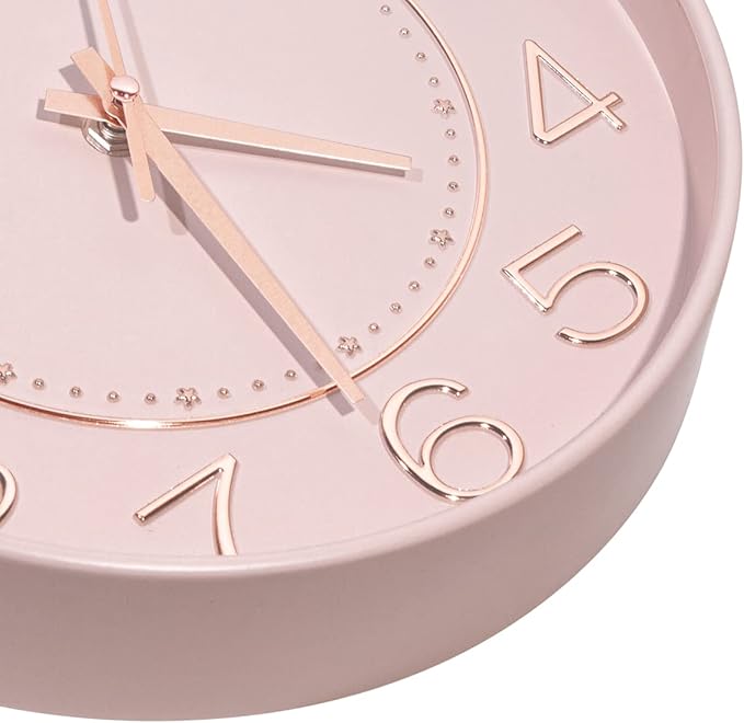HZDHCLH 10 inch Small Wall Clocks Battery Operated,Silent No Ticking Clock for Wall,Modern Quartz Wall Clock for Living Room Bedroom Kitchen Office School Classroom Decor (Pink& Rosegold)