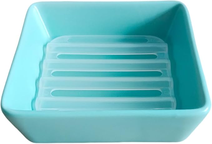 Square Soap Case Ceramic Soap Tray Fit Dr. Squatch Natural Bar Durable Soap Holder for Shower Home Bathroom Soap Dishes Daily Use Sink Bathtub (Blue)