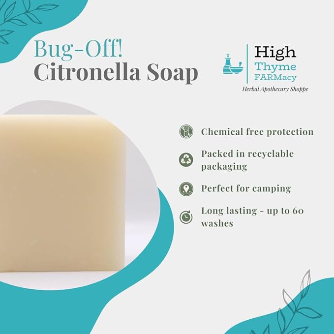 Bug-Off! All-Natural Citronella Soap for Humans - 5 Oz Organic Soap with Pure Citronella Oil - Handmade Olive Oil Soap - Biodegradable Soap for Camping – Bar Soap w/ Citronella Essential Oil