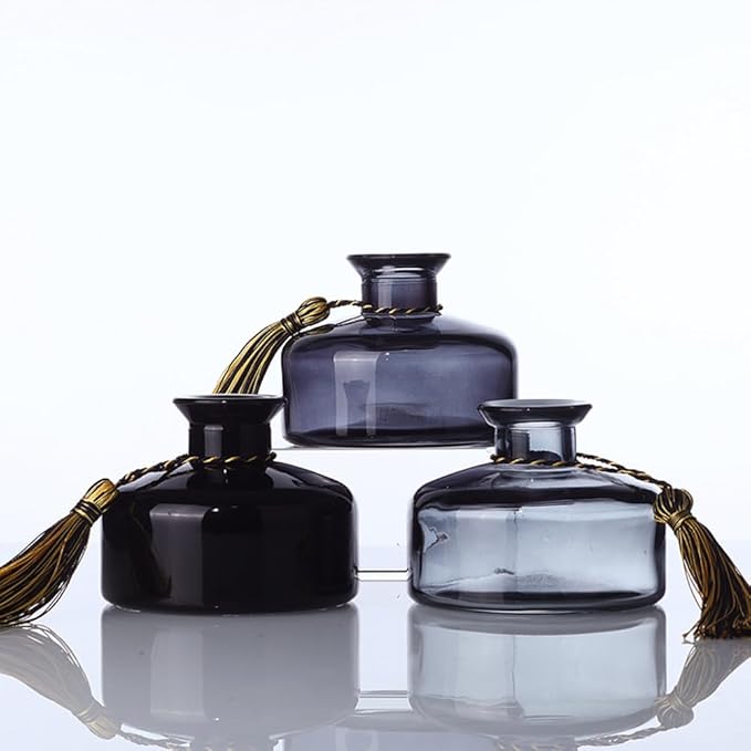 200 ml/6.7 oz Empty Glass Diffuser Bottles Refillable Aromatherapy Jar Container DIY Replacement Reed Diffuser Accessories Essential Oils Crafts Decor(Black)