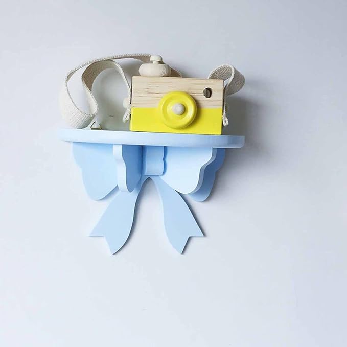 DOITOOL Wooden Floating Shelf Wall Mounted, Nordic Style Butterfly Semicircle Storage Shelf for Wall, Decoration Shelves for Bathroom, Bedroom, Kitchen, Living Room (Blue)