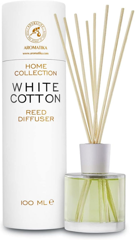 Reed Diffuser White Cotton 3.4 Fl Oz (100ml) - Room Diffuser with Floral Scent - Fragrance Diffuser with Rattan Sticks - Room Freshener - Scented Diffusers - Home Fragrance