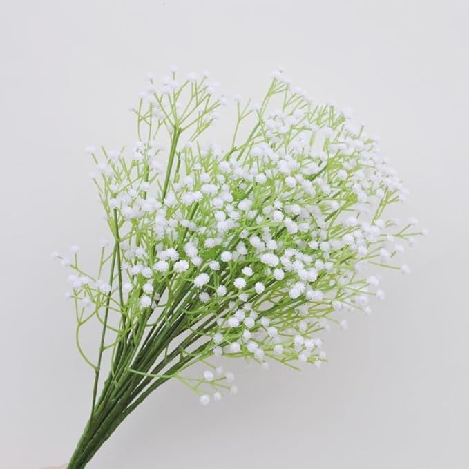 N&T NIETING 10Pcs Artificial Baby Breath Flowers White with Long Stem, Real Touch Silk Gypsophila Bouquets Bulk for Wedding, DIY Floral Arrangements, Home & Office Decor, Party Centerpieces, White