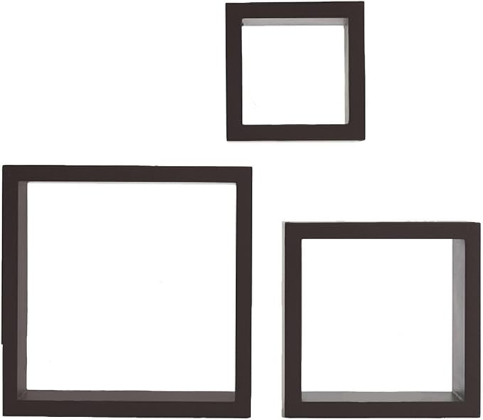 Melannco Floating Wall Square Cube Shelves for Bedroom, Living Room, Bathroom, Kitchen - Wood, Set of 3, Espresso