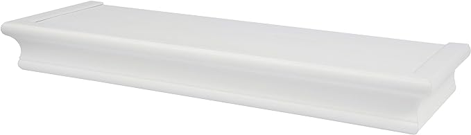 HIGH & MIGHTY 515654 Decorative 18" Floating Shelf Holds up to 15lbs, Easy Tool-Free Dry Wall Installation, Beveled, eCommerce Packaging, White