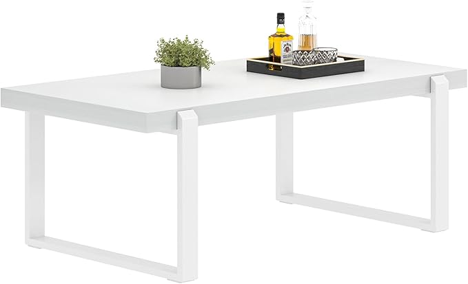 FOLUBAN White Coffee Table, Modern Rustic Wood and Metal Center Table, Rectangle Cocktail Tea Table for Living Room, 47 Inch
