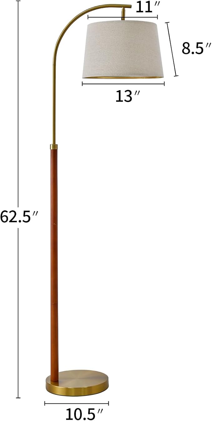 62.5" Gold Floor Lamp for Living Room with Foot Switch Standing Lamp Tall Industrial Reading for Bedroom Office