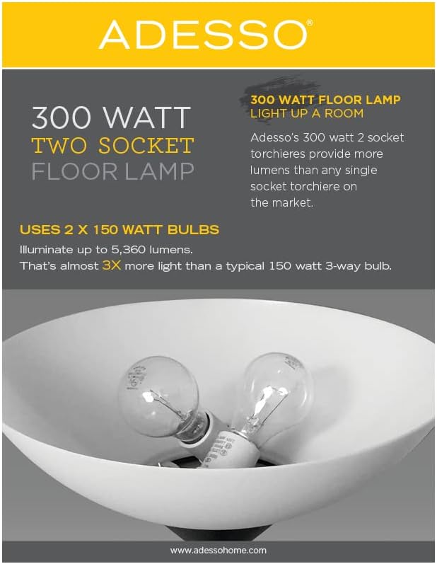 Adesso Floor Lamp with Brushed Steel and Chrome Finish - Perfect Lighting for Bedroom, Living Room and Corner Décor