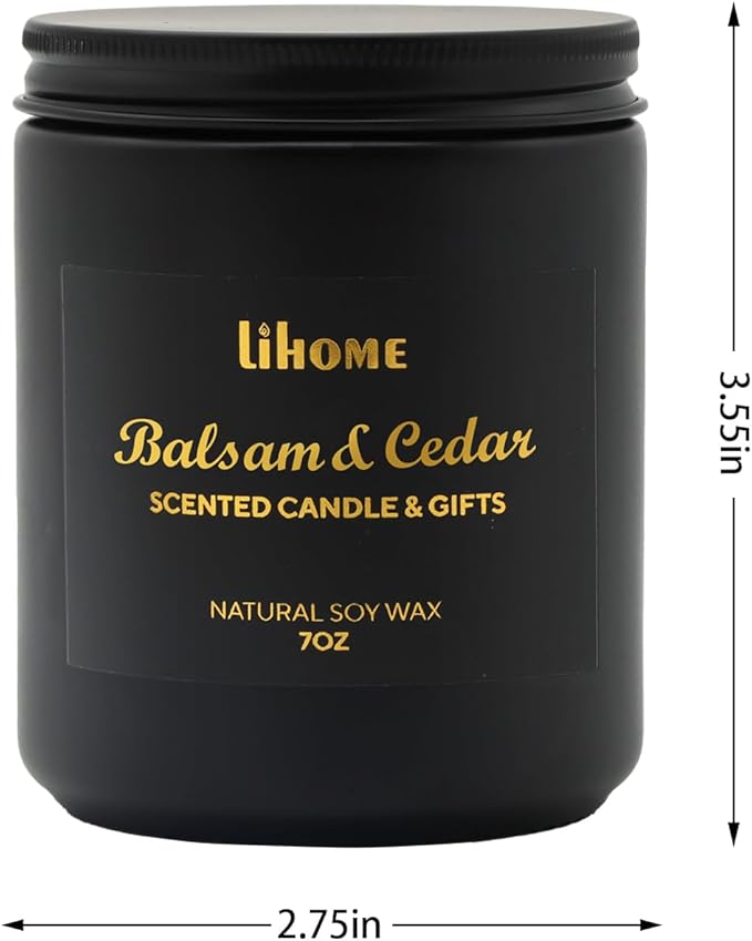 Candles for Men - Room Decor for Men, Gifts for Men, Natural Soy Wax Candles for Home Scented, Balsam Cedar Black Candles