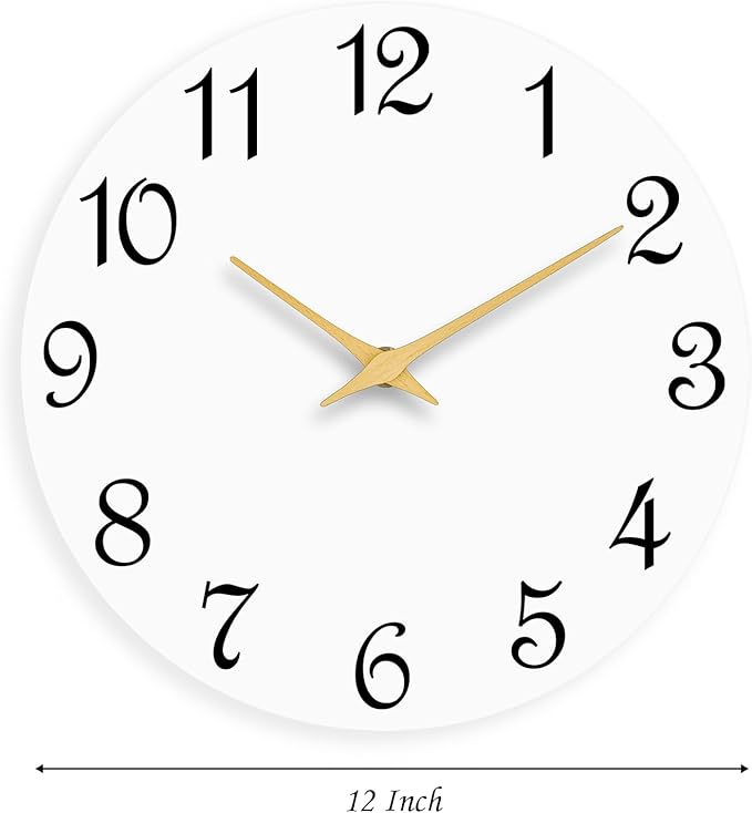 Wall Clock 12 Inch, Modern Wall Clocks Battery Operated, Silent Non Ticking Clock Decorative for Living Room, Office, Bedroom, Home, School (White)