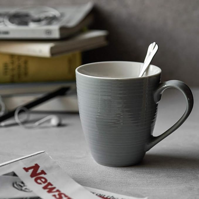 DOWAN Coffee Mugs, 17 Oz Coffee Mug Set of 6, Corrugated Tea Mugs (Grey)