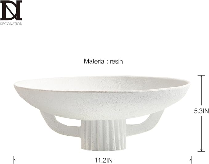 White Resin Decorative Bowl for Boho Modern Home Decor, 11.2" Large Elegant Pedestal Kitchen Fruit Bowl/Key Holder/ Potpourri for Entryway Table, Coffee Table, Dining Room,Table Centerpiece Bowl