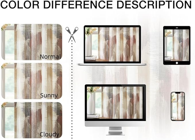 Kayne Studio Red Tan Boho Semi Sheer Curtains for Living Room Watercolor Abstract Pattern Light Filtering Drapes, 84 Inches Long Colorful Window Panels,Backtab Rod Pocket,52W x 84L Brown,2 Panels