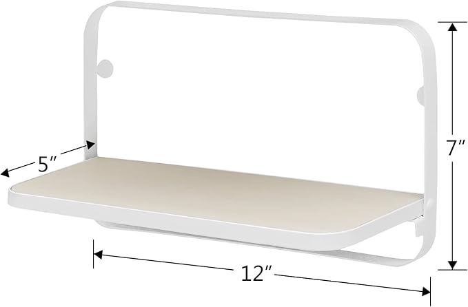 WELLAND Arlington Floating Shelves Set of 2 | Folding Display Wall Shelves | Walnut Grain Wooden Board & Metal Frame | 12" W x 5" D x 7" H | White (Upgraded)