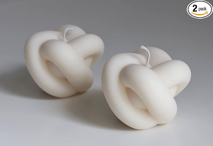 Knot Candle, Set of 2, All Natural Premium Soy and Palm Wax, Shaped Candles, Trendy Room Decor, Aesthetic Candles, French Vanilla, Danish Pastel Room Decor, Gift for Her (White+White)