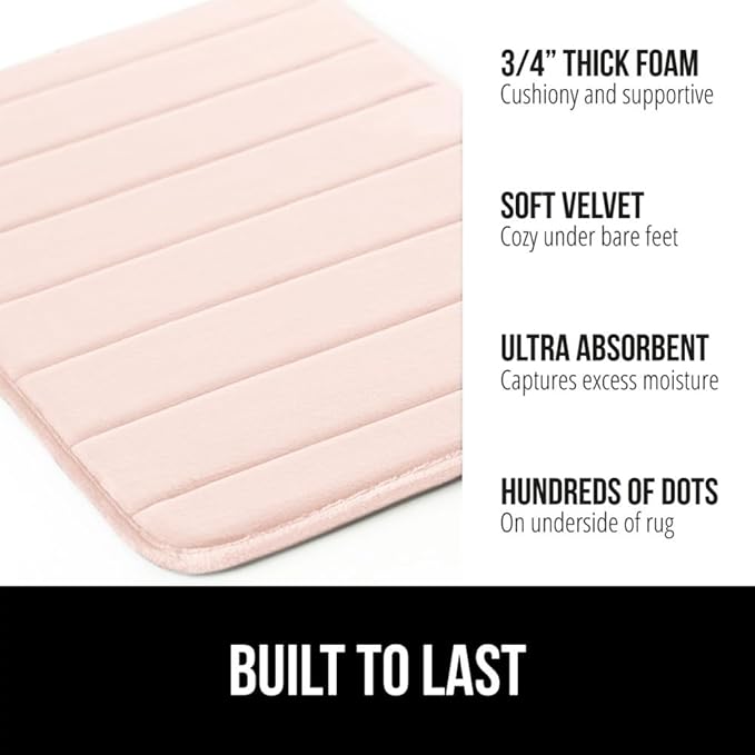 GORILLA GRIP Memory Foam Bath Mat, Soft Absorbent US Designed Bathroom Rug, Gripping Dots Machine Washable Bathmat, Cushioned Floor Mats, Shower Sink Rugs Room Décor Accessories, 24x17 Pink