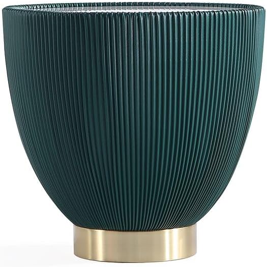 Manhattan Comfort Anderson Modern 18" Round End Table 2.0 | Ceramic Marble Tabletop, Elegant Pleated Leatherette Design & Gold Stainless Steel Base, Fully Assembled Accent Furniture, Set of 2, Green