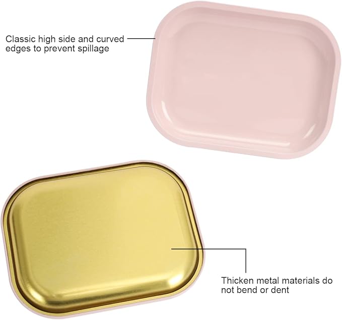 HOKirin Pink Small Metal Tray with Soft PVC Magnetic Lid,7"x5.5"x0.6"