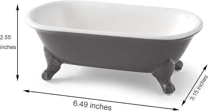 6.5" Ceramic Mini Decorative Clawfoot Bathtub Bar Soap Dish, Kitchen Sponge Holder and Shower Tray for Bathroom, 1 Pack(Stone Gray)