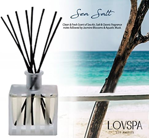 LOVSPA Sea Salt Reed Diffuser Sticks Set - Clean, Fresh Scent of Sea Air, Jasmine Blossoms & Aquatic Musk - Ocean Marine Scent Diffuser for Large Rooms - Made in The USA