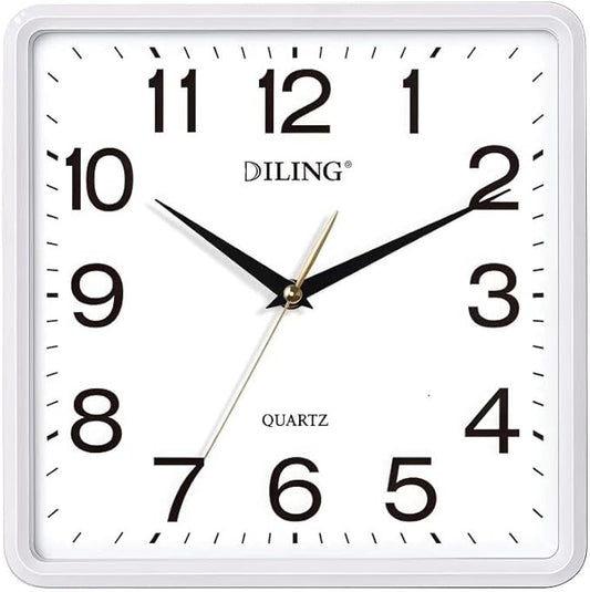 Square Wall Clock 10 Inch Silent Non Ticking Quality Quartz High Accuracy Battery Operated Office Living Room Bedroom Kitchen or Study Decor(Pearl White)