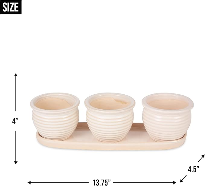 DII Ceramic Planter Collection Herb Pot Set, Cream Round, 13x75x4.5x4