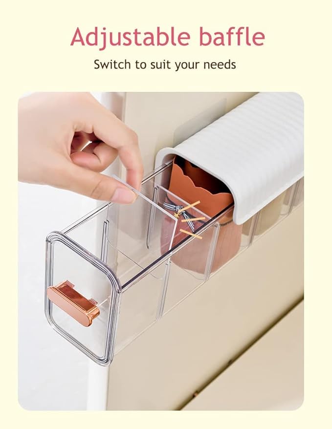 Socks Underwear Wall Mount Drawer Organizer, Switchable 6 Cell Drawer Acrylic Organizers Self-Adhesive Anti Dust Storage Boxes for Clothes Socks Lingerie Underwear Ties (Ivory white)
