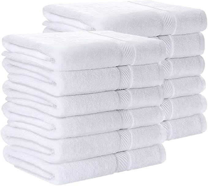 Pearl Linens Pack of 12 100% Cotton Bath Towels – 22x44 Quick-Dry, Lightweight, Soft & Absorbent Bathroom Towels for Spa, Gym, Hotel & Shower – Bulk White Towel Set