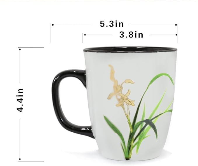 Funny Ceramic Magic Heat Color Changing Coffee Mug with Orchid Printing for Women Personalized White Green Tea Cup Large Mugs for Mom,Girl, Grandma and Man 16 oz