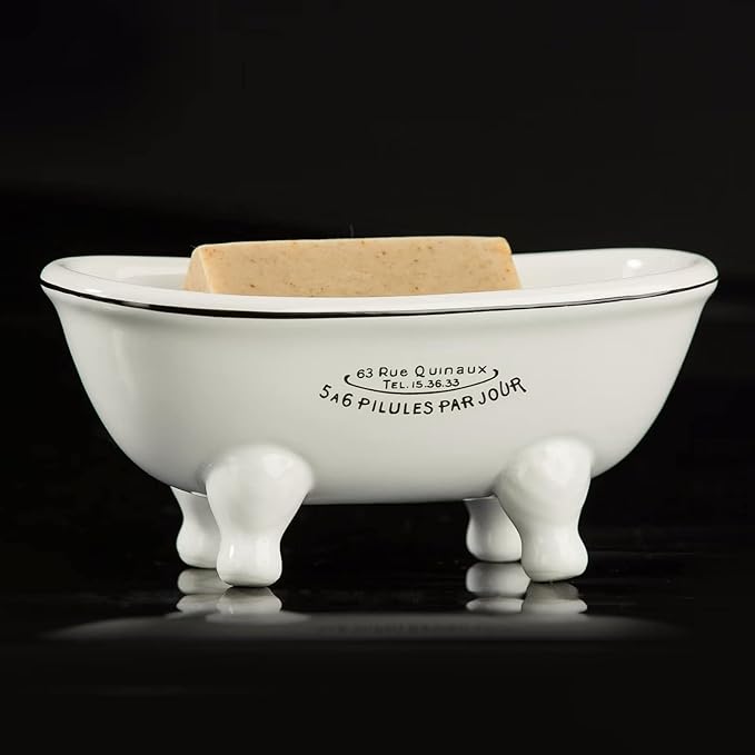 1 Piece 5.7" Mini Ceramic Clawfoot Double Ended Bathtub Soap Dish Vintage Decortative Soap Dish