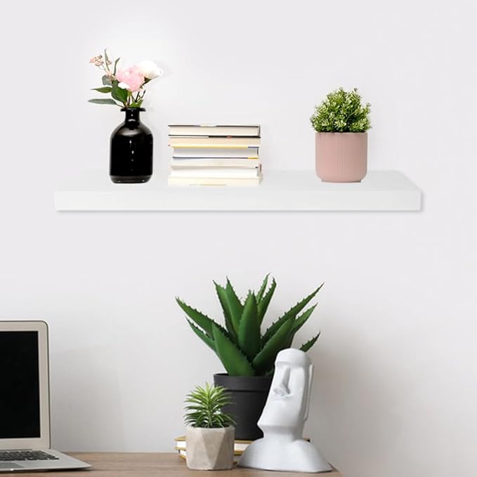 Floating Shelves for Wall, 16*6*1inch Wood Wall Mounted Shelves for Room Decor, Repisas Flotantes for Book Bathroom Bedroom Storage, Renter Friendly Shelves with Invisible Brackets (White)
