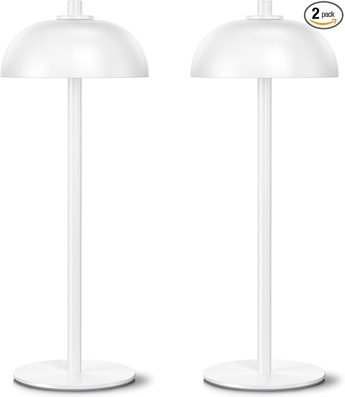 2 Pack Cordless Table Lamp, 5000mAh Portable Rechargeable Table Lamp, 3 Color Modes Stepless Dimming Table Light with Memory Function, for Dinner, Patio, Home, Restaurant.(White)