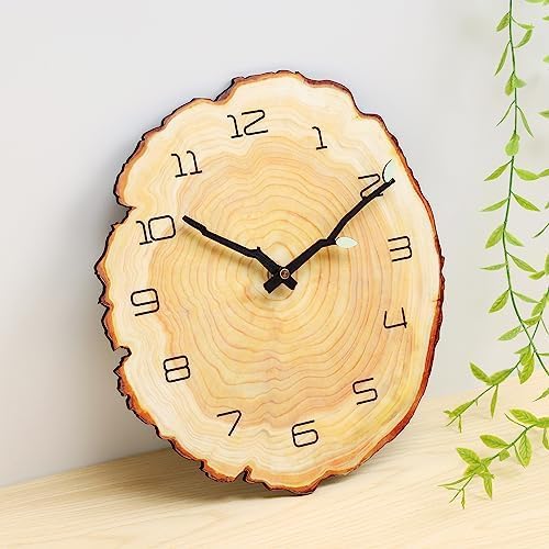 14 Inch Wood Grain Wall Clock - Silent Quartz Battery Powered Arabic Numerals Decorative