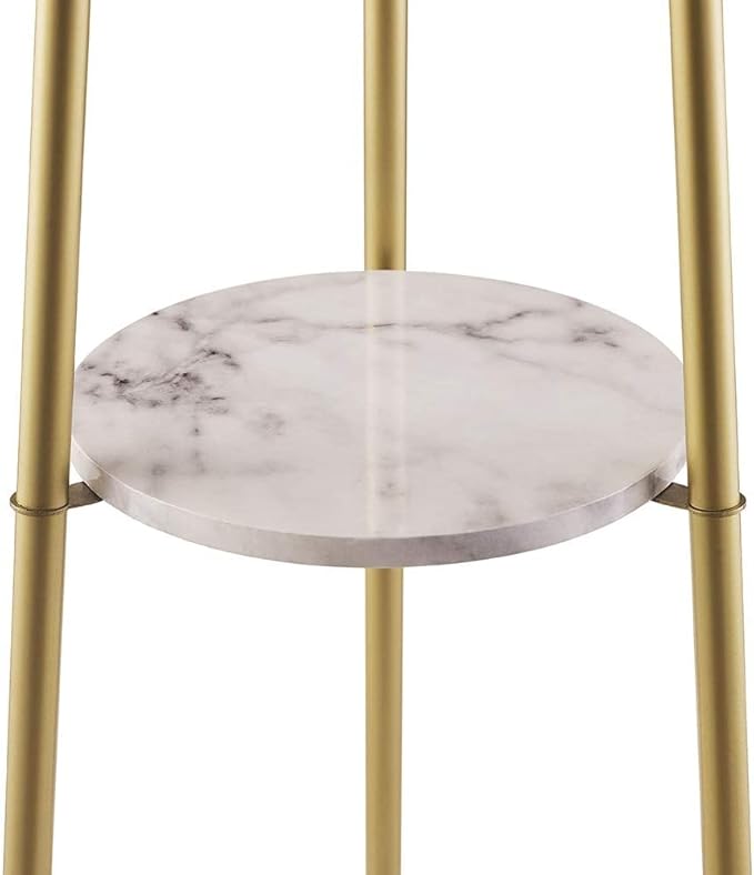 Floor Lamp, Standing Reading Light with Faux Marble Shelves and Fabric Shade, Modern Tall Pole, Accent Furniture Décor Lighting for Living Room, Bedrooms